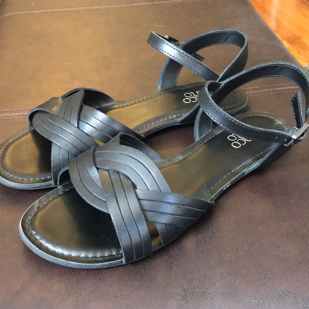 Franco Sarto Black Leather Sandals, 9.5M